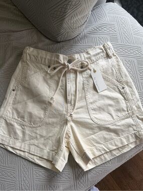 BY TOGETHER Cream High-Waist Drawstring Shorts